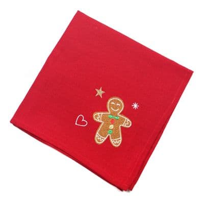 Sugar Cookies Embroidered Gingerbread Man Christmas Napkin - 45cm x 45cm