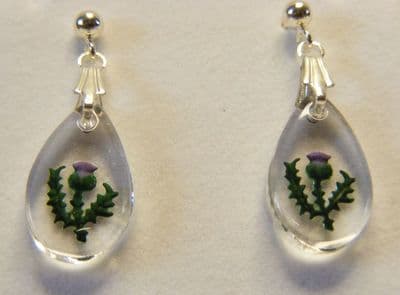 Thistle Teardrop Earrings – Hand Painted