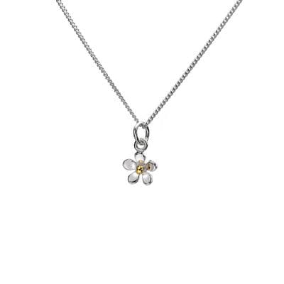 Tiny Daisy Brass & 925 Sterling Silver Necklace Pendant