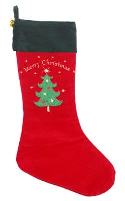 Velvet Tree Embroidered Christmas Stocking - 25cm x 47cm