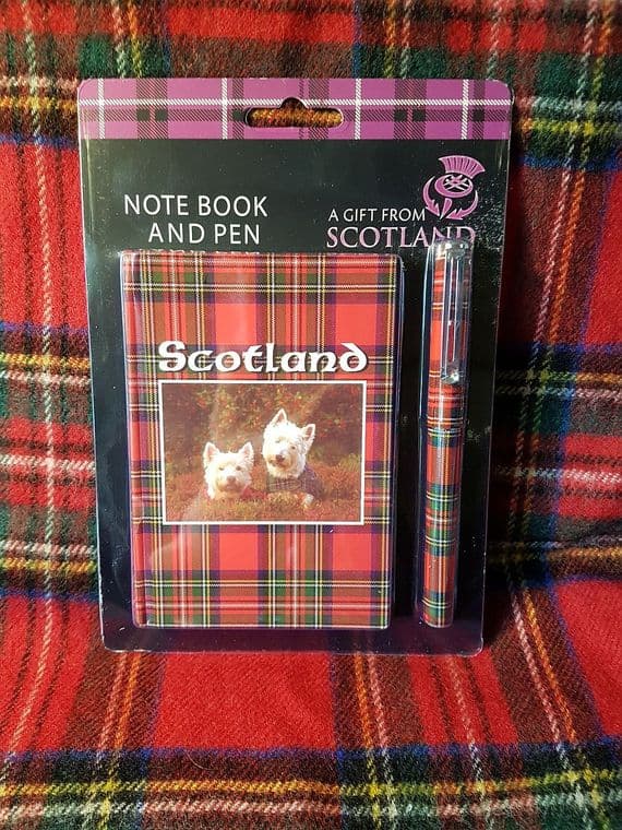Westies in Heather Tartan Notebook and Pen Set