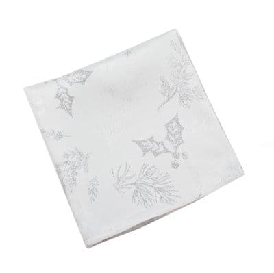 Winter Hedgerow Sparkly Christmas Damask Napkin - White/Silver - 45cm x 45cm