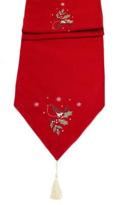 Winter Robin Embroidered Velvet Table Runner 35cm x 190cm
