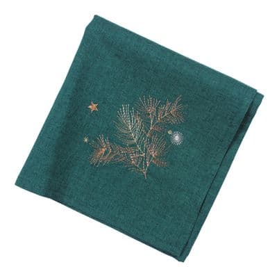 Winter Sprigs Embroidered Christmas Napkin - Green/Multi - 45cm x 45cm
