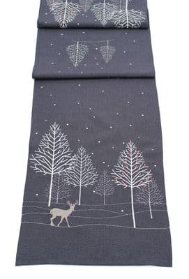 Winter Woods Embroidered Christmas Table Runner 35cm x 190cm