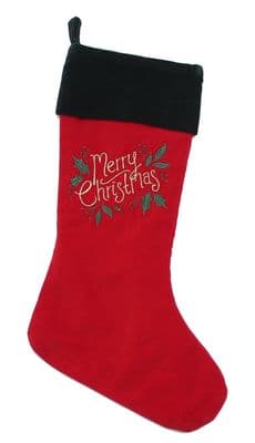 Yuletide Greeting Merry Christmas Embroidered Cotton Velvet Stocking 27cm x 50cm