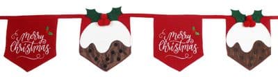 Yuletide Pudding Embroidered Christmas Bunting - 16cm x 210cm