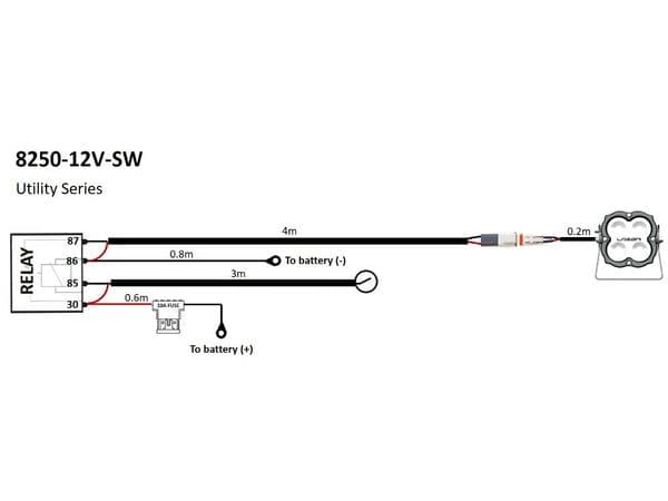 Utility one lamp wiring harness with switch and relay