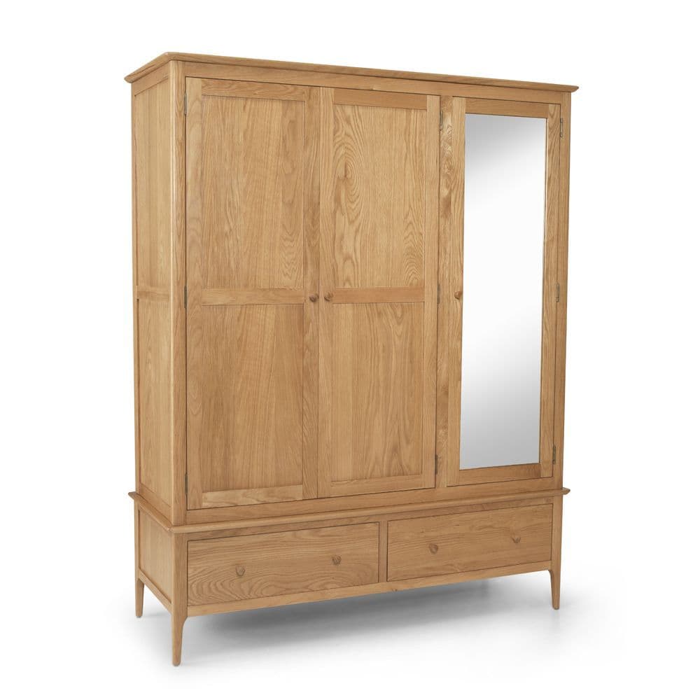 Stanton Oak Triple Wardrobe with Drawers and Mirror