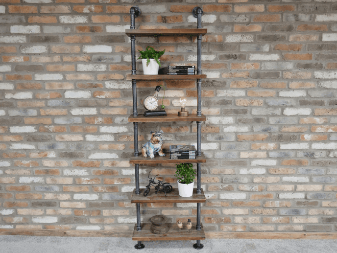 Wall pipe shelving unit