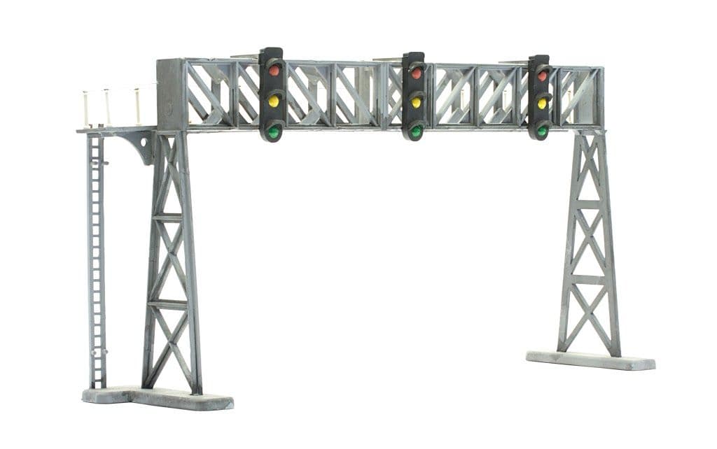 LitPrints OO Gauge Model Railway Signal Gantry - 2 Track Mid Aspect With Catenaries - 1:76