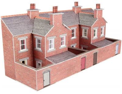 PN176 N Scale Low Relief Red Brick Terraced House Backs