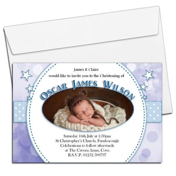 10 Boys Personalised Christening Baptism PHOTO Invitations N105