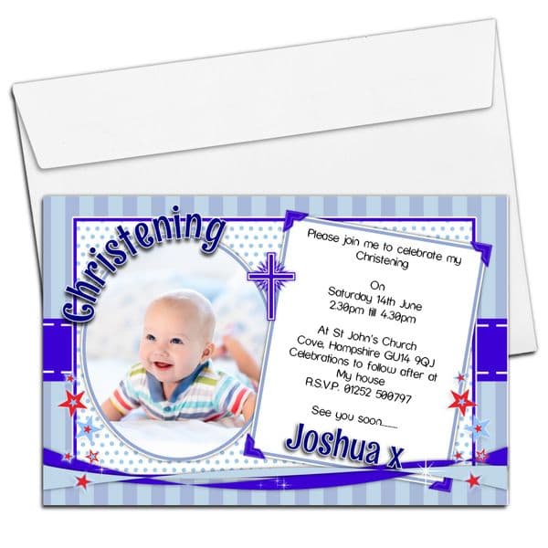 10 Boys Personalised Christening Baptism PHOTO Invitations N109