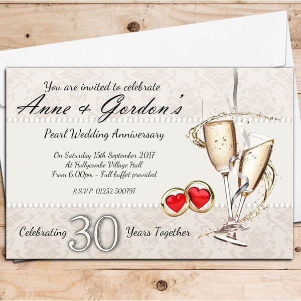 10 Personalised 30th Pearl Wedding Anniversary Invitations N16