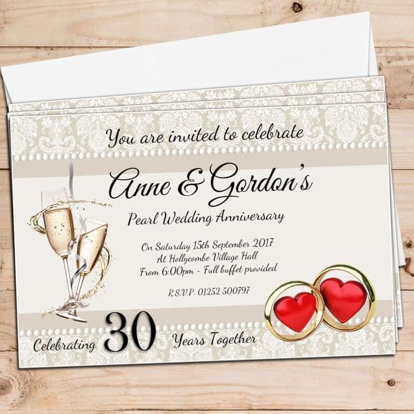 10 Personalised 30th Pearl Wedding Anniversary Invitations N17