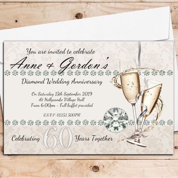 10 Personalised 60th Diamond Wedding Anniversary Invitations N18