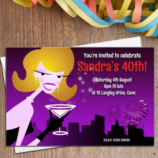 10 Personalised Adult Cocktail Birthday Party Invitations N5