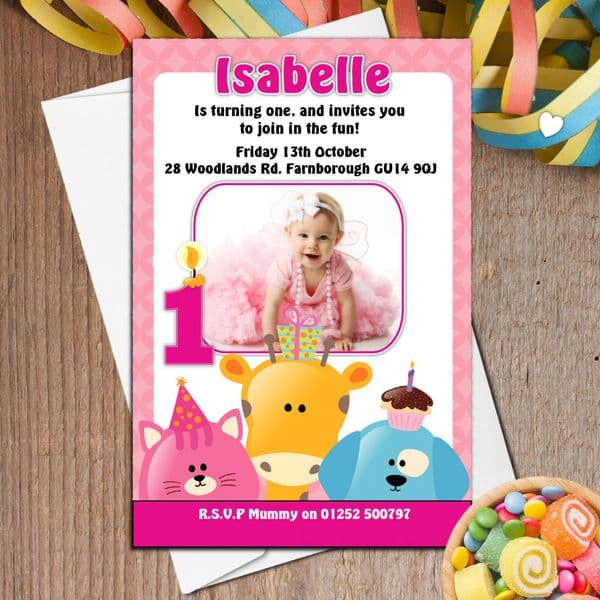 10 Personalised Animal Birthday Party PHOTO Invitations N5 Any Age