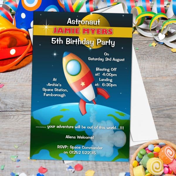 10 Personalised Astronaut Space Birthday Party Invitations N142