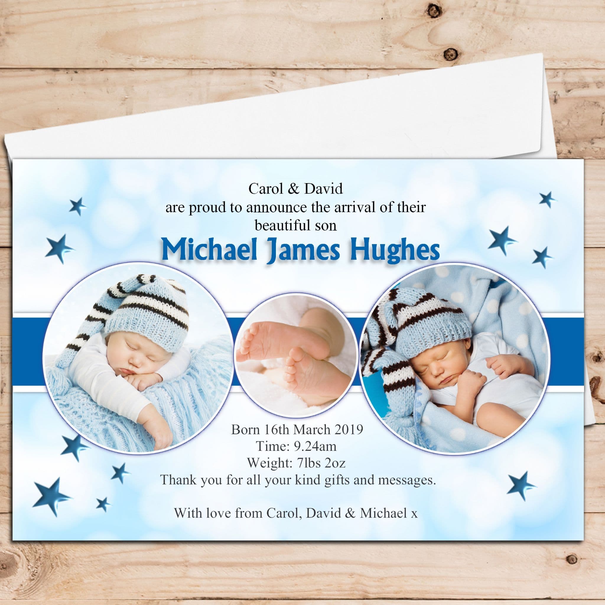 10 Personalised Baby Boy Birth Announcement Thank You PHOTO cards N43