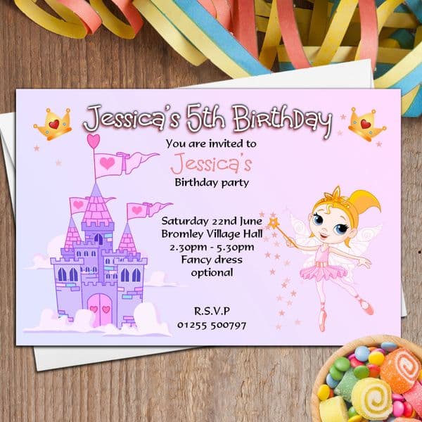 10 Personalised Ballerina Princess Fairy Party Invitations N26
