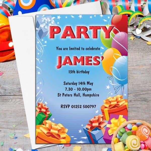 10 Personalised Balloons Birthday Party Invitations P205