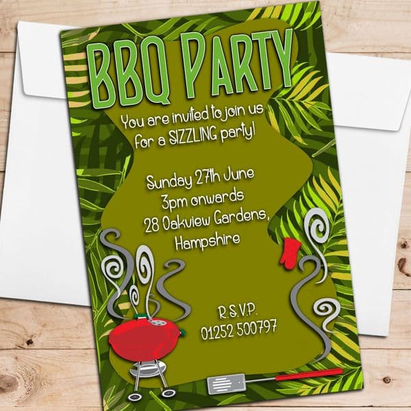 10 Personalised BBQ Barbeque Summer Garden Birthday Party Invitations N2