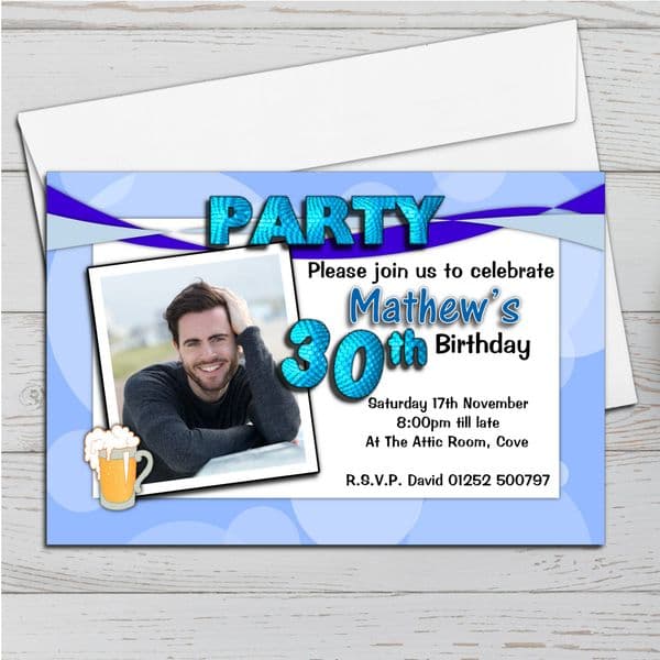 10 Personalised Beer Glass Birthday Party PHOTO Invitations N192