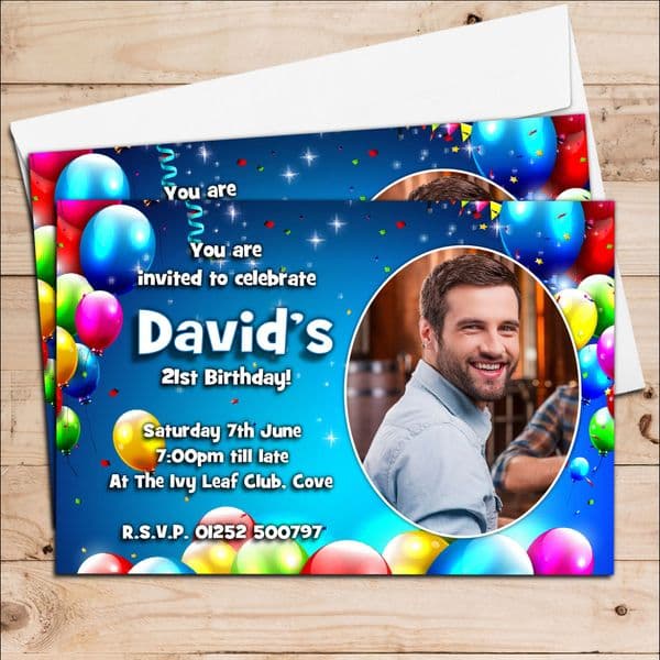 10 Personalised Birthday Balloons Party PHOTO Invitations N221