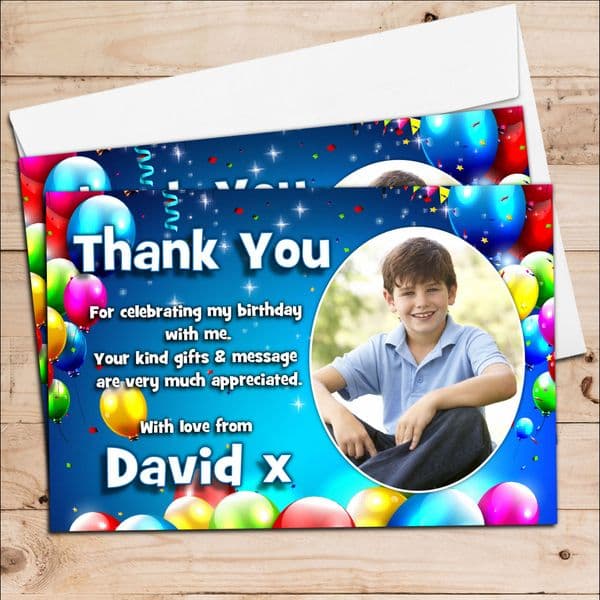 10 Personalised Birthday Balloons Party Thank you PHOTO Cards N255