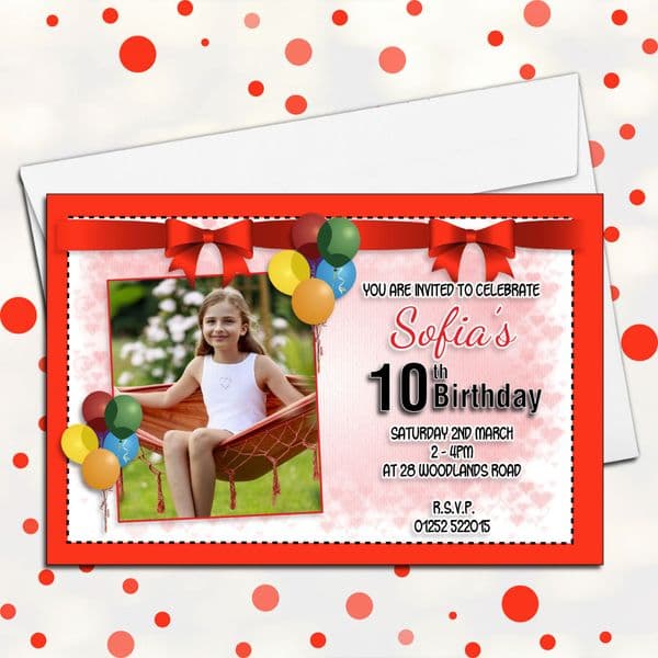 10 Personalised Birthday Party PHOTO Invitations N74