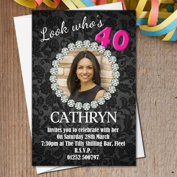 10 Personalised Black Diamond Birthday Party PHOTO Invitations N186