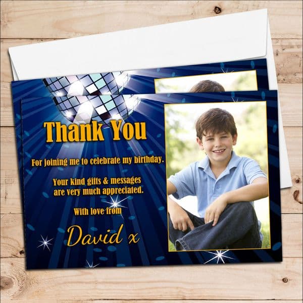 10 Personalised Blue Glitz Birthday Party Thank you PHOTO Cards N254