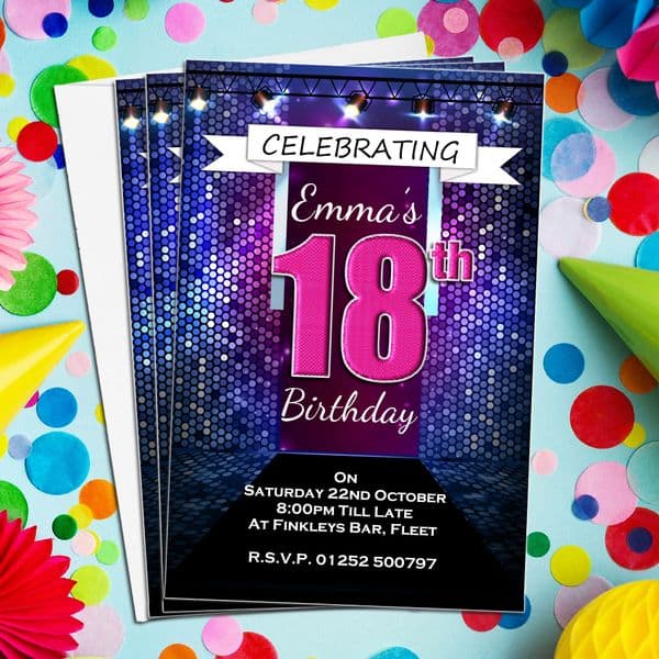 10 Personalised Bokeh Glitz Birthday Invitations N194