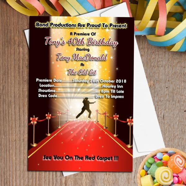 10 Personalised Bond Themed Red Carpet Party Invitations N38