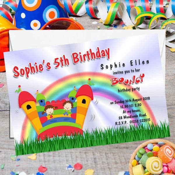 10 Personalised Bouncy Castle Birthday Party Invitations N86