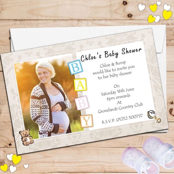 10 Personalised Boy Girl Baby Shower PHOTO Party Invitations N7