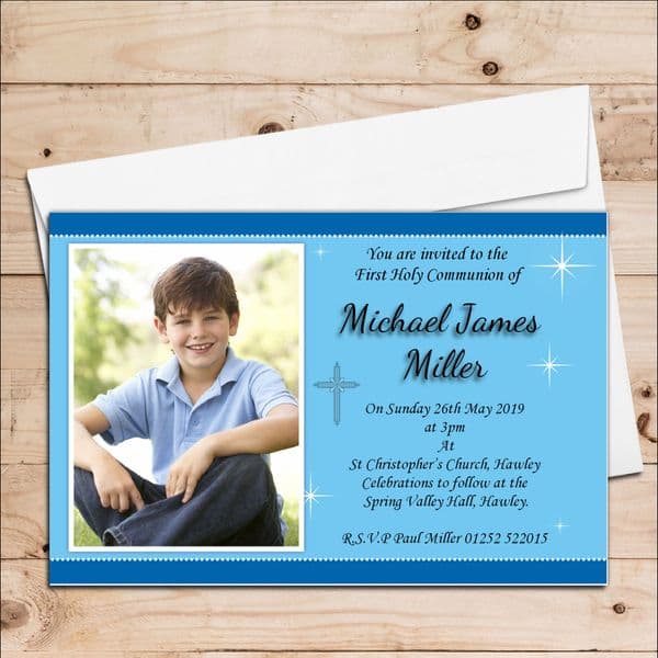 10 Personalised Boys 1st First Holy Communion PHOTO Invitations N21