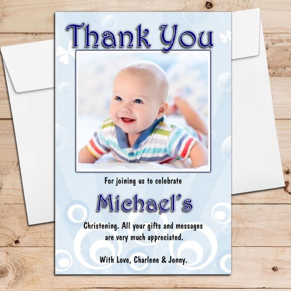 10 Personalised Boys Birthday Christening Thank you PHOTO Cards N101