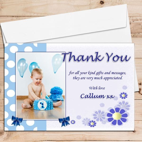 10 Personalised Boys Birthday Christening Thank you PHOTO Cards N106