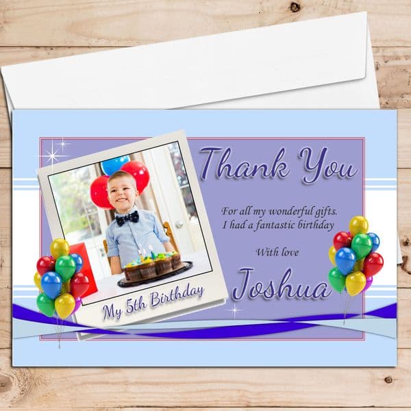 10 Personalised Boys Birthday Party Thank you PHOTO Cards N66