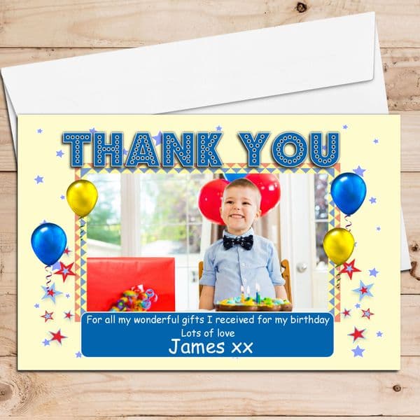 10 Personalised Boys Birthday Thank you PHOTO Cards N68