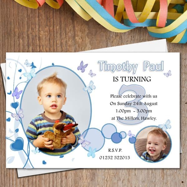 10 Personalised Boys Butterfly Birthday Party PHOTO Invitations N171