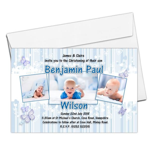 10 Personalised Boys Christening Baptism Invitations PHOTO Invites N108