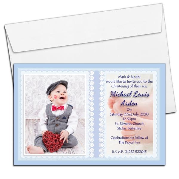 10 Personalised Boys Christening Baptism Invitations PHOTO Invites N59