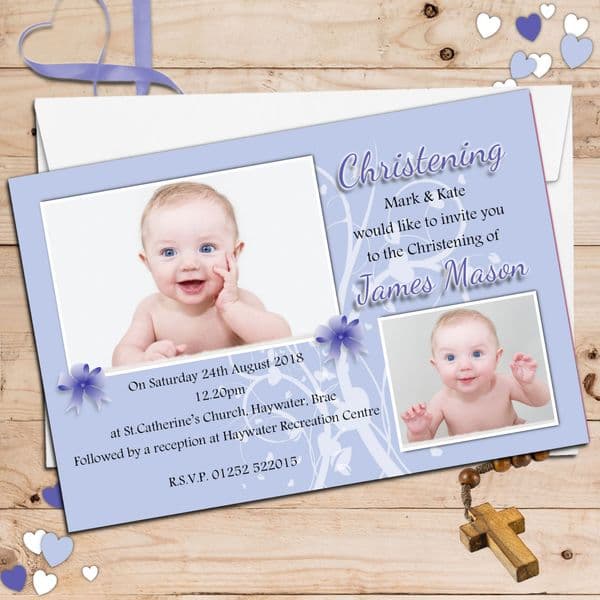10 Personalised Boys Christening Baptism Invitations PHOTO Invites N67