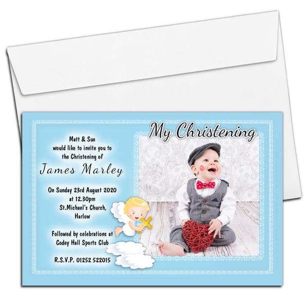 10 Personalised Boys Christening Baptism Invitations PHOTO Invites N74