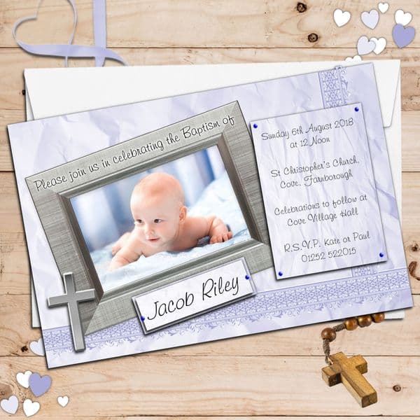 10 Personalised Boys Christening Baptism Invitations PHOTO Invites N84