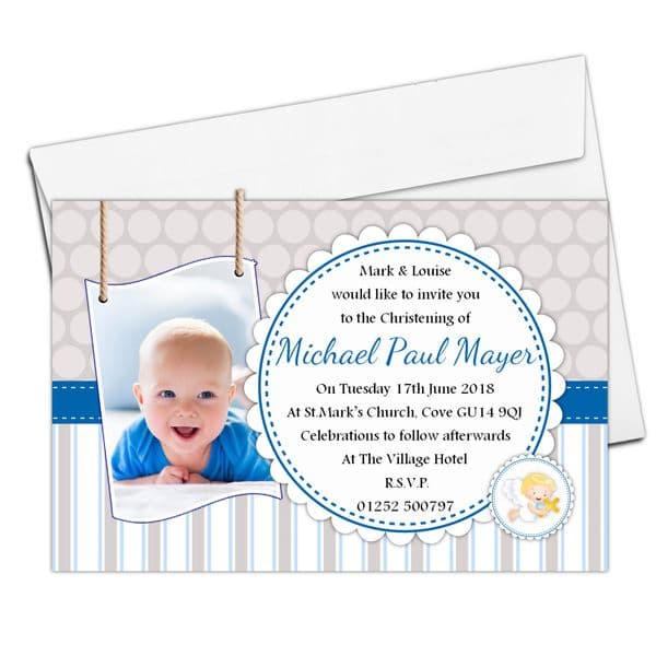 10 Personalised Boys Christening Baptism PHOTO Invitations N116